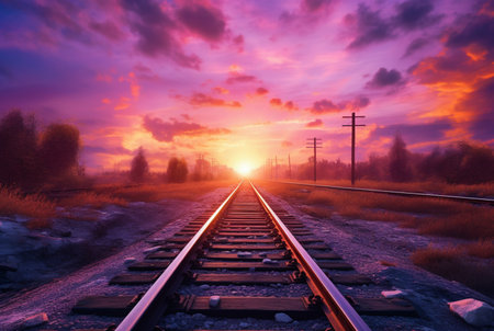 railroad with beautiful sunset, generative aiの素材