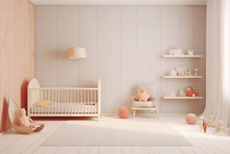 Modern baby room interior with stylish furniture and toys. generative aiの素材