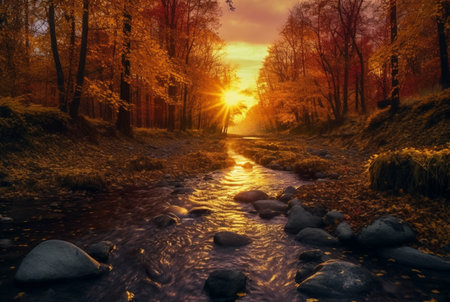 beautiful landscape background with morning sun. generative aiの素材