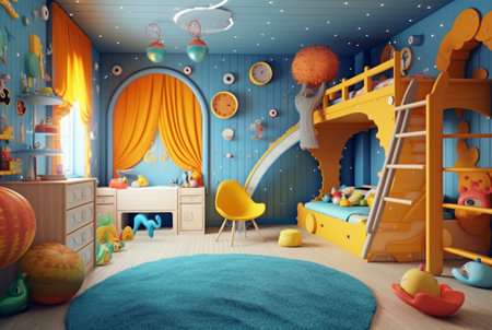 Modern and Playful Kids Room Design. generative aiの素材