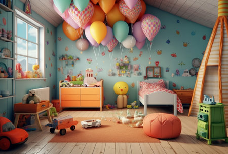 Modern and Playful Kids Room Design. generative aiの素材