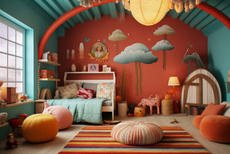 Modern and Playful Kids Room Design. generative aiの素材