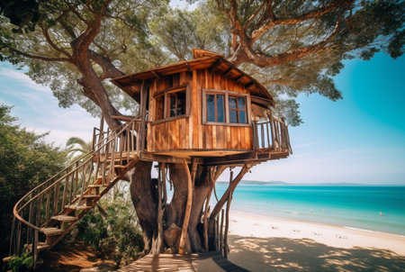 tree house view with beautiful beach. generative aiの素材
