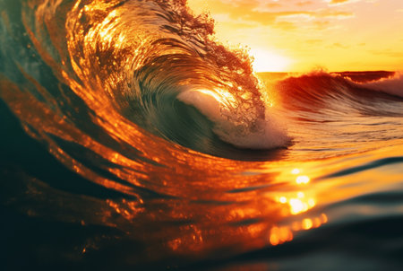 background closeup of beautiful beach waves water with sunset. generative aiの素材