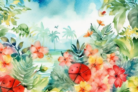 summer concept watercolor abstract background. generative aiの素材