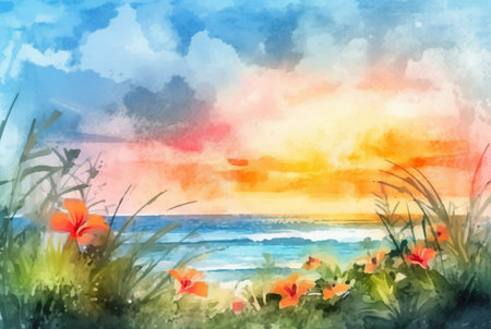 summer concept watercolor abstract background. generative aiの素材