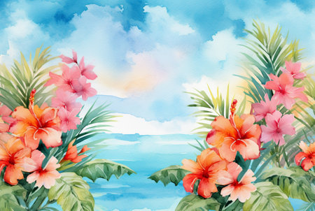 summer concept watercolor abstract background. generative aiの素材