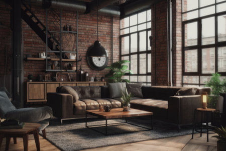 living room interior with sofa, modern house. generative aiの素材