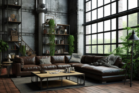 living room interior with sofa, modern house. generative aiの素材