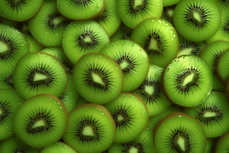 top view of neatly arranged kiwi fruit for background. generative aiの素材