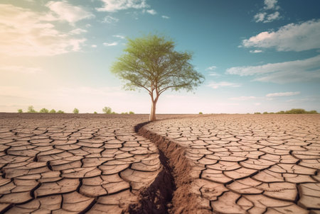 Climate Change: Tree on Drought-Ridden Land. Generative AIの素材