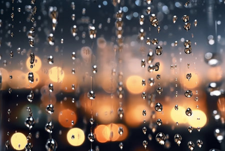 glass background with raindrops and street lights at night. generative aiの素材