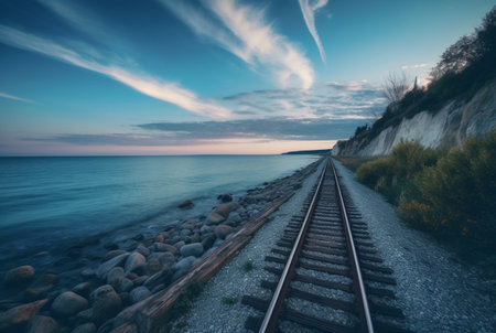 view of railroad tracks with beach. generative aiの素材