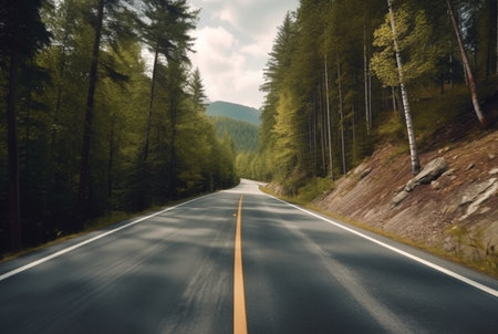 View of Forest Road on a cloudy day. generative aiの素材