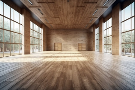 empty big office interior with wood design. generative aiの素材