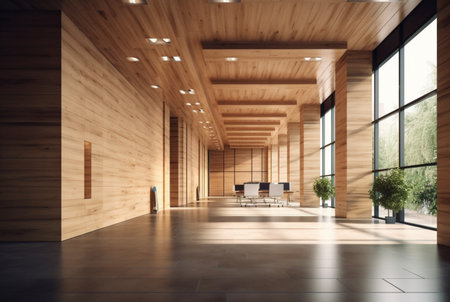 empty big office interior with wood design. generative aiの素材