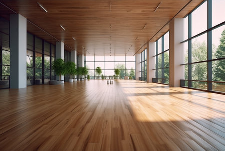 empty big office interior with wood design. generative aiの素材