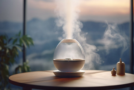 Modern air humidifier on table indoors. generative aiの素材