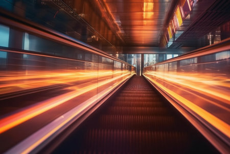 Blurred moving modern escalator. technologyの素材