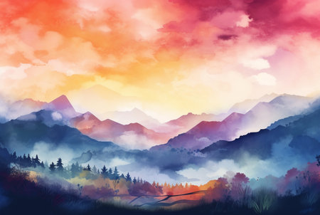 landscape watercolor background. Generative AIの素材