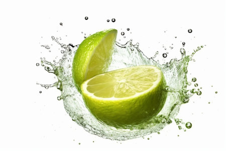 Lime with water splash isolated on white background. generative aiの素材