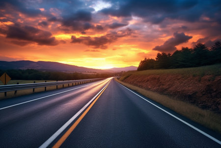 View of asphalt road with beautiful sunset in the evening. generative aiの素材