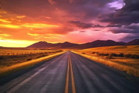 View of asphalt road with beautiful sunset in the evening. generative aiの素材