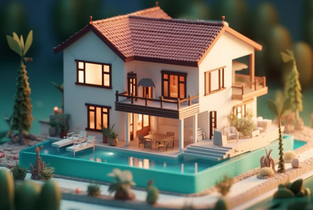 Miniature luxury house with swimming pool. generative aiの素材