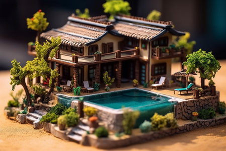 Miniature luxury house with swimming pool. generative aiの素材