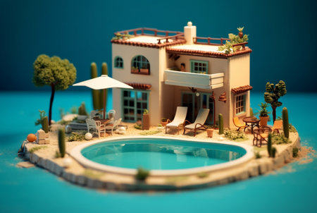 Miniature luxury house with swimming pool. generative aiの素材