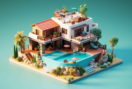 Miniature luxury house with swimming pool. generative aiの素材
