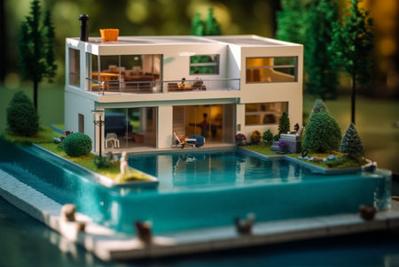 Miniature luxury house with swimming pool. generative aiの素材