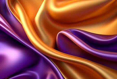 abstract background with 3d waves bright gold and purple. generative aiの素材