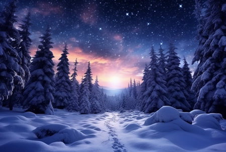 landscape the beauty of the night sky and snow. generative aiの素材