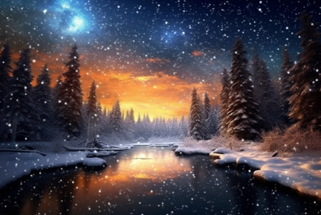 landscape the beauty of the night sky and snow. generative aiの素材