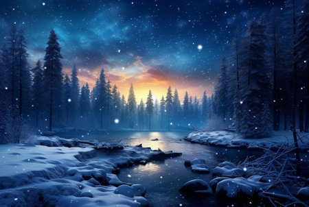 landscape the beauty of the night sky and snow. generative aiの素材