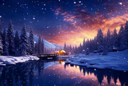 landscape the beauty of the night sky and snow. generative aiの素材