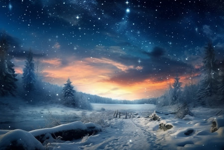 landscape the beauty of the night sky and snow. generative aiの素材