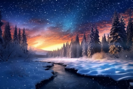 landscape the beauty of the night sky and snow. generative aiの素材