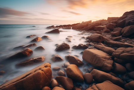 Beautiful sea views with relaxing and gentle rocks and waves. long exposure photography. generative aiの素材