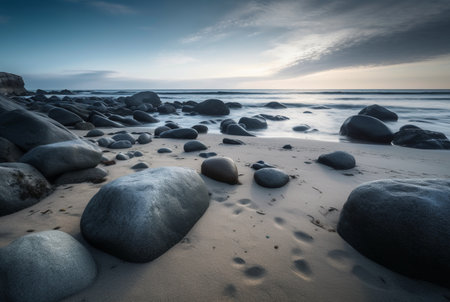 Beautiful sea views with relaxing and gentle rocks and waves. long exposure photography. generative aiの素材