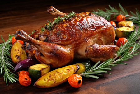 Delicious grilled chicken with various vegetables ready to eat. generative aiの素材