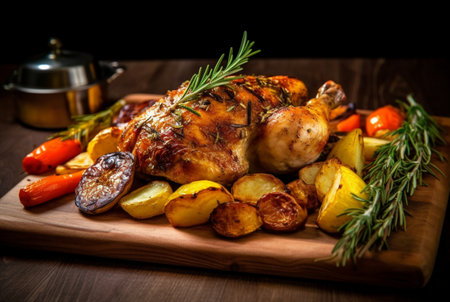 Delicious grilled chicken with various vegetables ready to eat. generative aiの素材