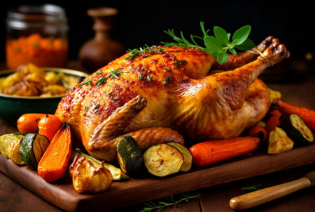 Delicious grilled chicken with various vegetables ready to eat. generative aiの素材