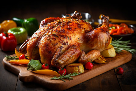 Delicious grilled chicken with various vegetables ready to eat. generative aiの素材