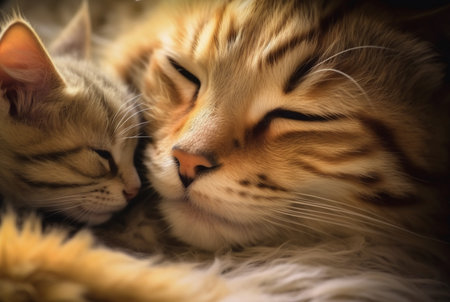 closeup of kitten with cute mother cat. generative aiの素材