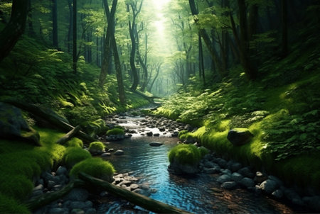 stream in the forest. generative aiの素材