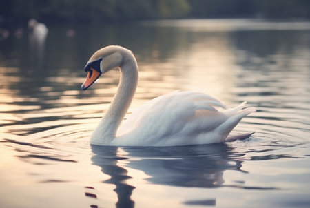 white swan swimming over river with blurred background. generative aiの素材