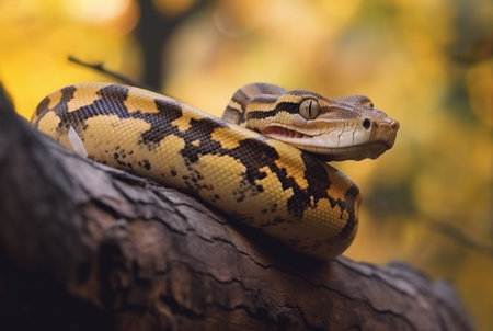 closeup of python on tree with blurred background. generative aiの素材