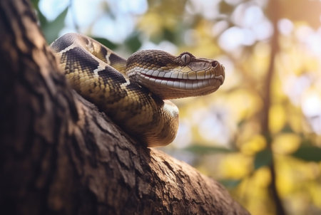 closeup of python on tree with blurred background. generative aiの素材